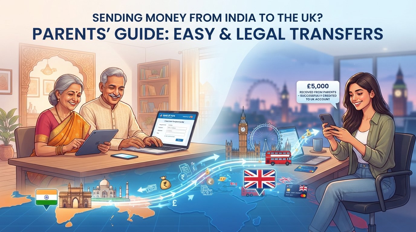 This guide outlines the key steps and considerations for parents in India sending money to a UK bank account in 2026. Key Requirements & Limits (RBI LRS) Under the Reserve Bank of India's (RBI) Liberalised Remittance Scheme (LRS), resident individuals can remit up to $250,000 (approx. ₹2 Crores) per financial year for any permissible current or capital account transaction, including family maintenance. Tax Implications (TCS) A crucial change in recent years is the application of Tax Collected at Source (TCS) on remittances under the LRS: - Threshold: TCS applies if the total amount remitted by an individual in a financial year exceeds ₹7 Lakhs. - Rate (2026): The current TCS rate for most remittances (including for family maintenance) is 5%. Note: This TCS is not an additional tax but an advance tax credit. It can be claimed when filing your Income Tax Return (ITR). Documents Required To process the transaction, your parents will typically need to submit the following documents to their bank in India: 1. PAN Card: Mandatory for all LRS remittances. 2. Aadhaar Card: For identity and address verification. 3. Remittance Application Form (A2 Form): This form specifies the purpose of the remittance (in this case, family maintenance) and declares the source of funds. 4. Passport Copy (Beneficiary): A copy of your passport for identification of the recipient in the UK. 5. UK Bank Details: Your full name as per the account, IBAN (International Bank Account Number), and SWIFT/BIC code of your UK bank. Best Ways to Transfer Funds Safely Choosing the right method is essential to balance speed, cost, and exchange rates. 1. Bank Wire Transfer (SWIFT): - Reliable: Direct transfer from an Indian bank account to a UK bank account. - Considerations: Can be slower (2-5 business days) and often involves higher transfer fees, correspondent bank charges, and a less favorable exchange rate. 2. Online Money Transfer Services (e.g., Wise, Remitly, Xoom): - Cost-Effective: Often offer much better exchange rates than banks and lower, transparent transfer fees. - Fast: Many transfers are completed within the same day or even instantly. - Regulated: These platforms are fully authorized and regulated (e.g., by the FCA in the UK). 3. Foreign Exchange Cards (Multi-Currency Cards): - Your parents can load the card in Indian Rupees (INR) and you can withdraw Pounds (GBP) from ATMs in the UK. - Considerations: Exchange rates apply when loading the card, and ATM withdrawal fees may apply. Safety Tips - Always use regulated entities: Ensure the bank or money transfer service you choose is authorized by the RBI (in India) and the FCA (in the UK). - Beware of scams: Never share your banking passwords or OTPs with anyone, even if they claim to be from a transfer service. - Compare rates: Before making a transfer, compare the total cost (fees + exchange rate) offered by different providers to ensure you get the best value. Disclaimer: The information provided above is for general guidance based on regulations as of 2023/2024 and is subject to change. It is highly recommended to consult with your bank or a qualified financial advisor in India before making an international remittance. Infographic Placeholder: Visual Summary of the Steps [Placeholder: A clear infographic showing the process flow: 1. Parents (India) initiate request. 2. Bank verifies PAN/Aadhaar/A2 Form. 3. RBI LRS limit and TCS check. 4. Funds converted and sent via SWIFT/Wise. 5. Money received in UK Bank Account (2026 Guide). This visual element will be available in the final article.]